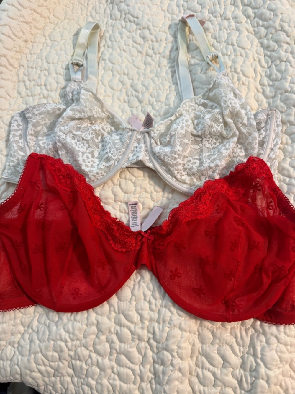 Victoria's Secret White Lace & Red Lace Underwire Bras